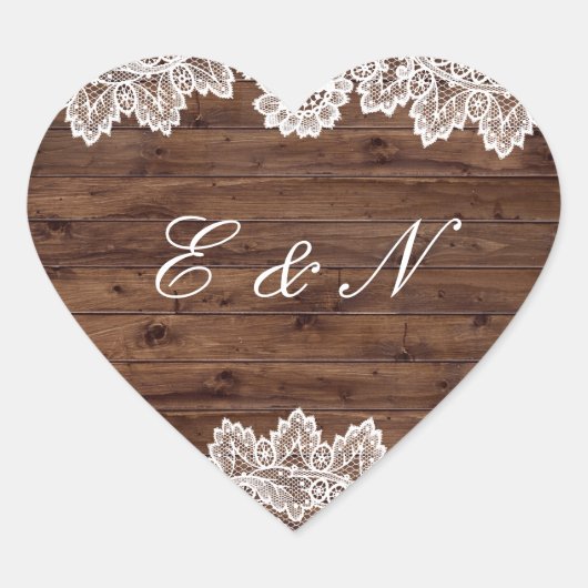 Cœur Sticker Mariage en dentelle Vintage en bois rustiq (Devant)