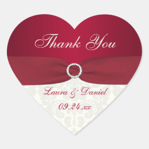 Cœur Sticker Mariage en forme de coeur rouge et ivoire