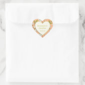 Cœur Sticker Mariage Fleurs Vertes Crème Pêche (Sac)