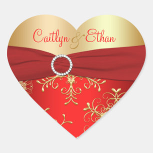 Cœur Sticker Mariage pour les flocons rouges et or