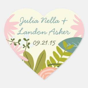 Cœur Sticker Mariage vintage de la flore et de la faune