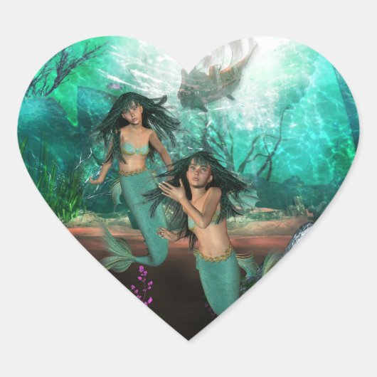 Cœur Sticker Mermaid Twins (Devant)