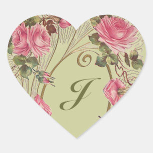 Cœur Sticker Personnalisé Antique Coeurs Rose Monogramm
