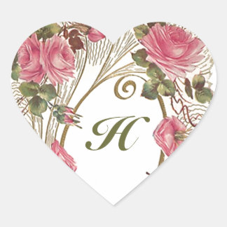 Cœur Sticker Personnalisé Antique Coeurs Rose Monogramm