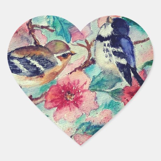 Cœur Sticker pour oiseaux de printemps (Devant)