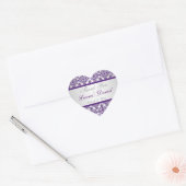 Cœur Sticker Privilège Mariage damassé Argent et Violet (Enveloppe)