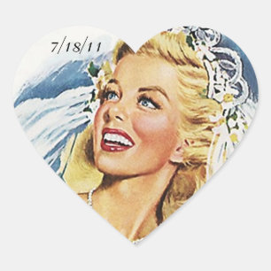Cœur Sticker Retro Mariage Mariage Mariage Date de coeu