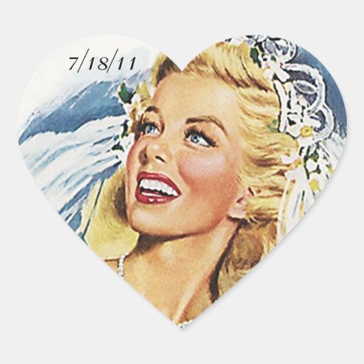 Cœur Sticker Retro Mariage Mariage Mariage Date de coeu (Devant)