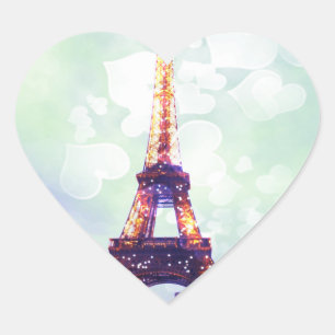 Cœur Sticker Tour Eiffel, Vert, Bleu en forme de coeur