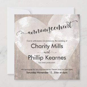 Coeur sur bois Reporté Mariage Faire-part