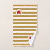 Coeur sur Golden & White Striped (Serviette à main)