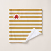 Coeur sur Golden & White Striped (Gant de toilette)
