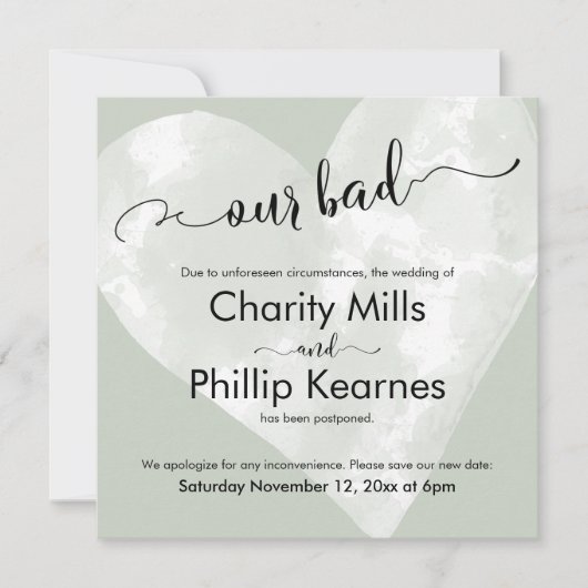 Coeur sur Sage Green Notre mauvaise carte Mariage  (Devant)
