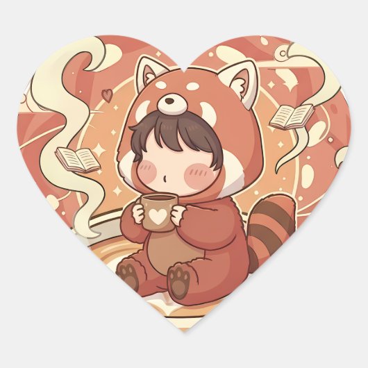 Cœur Sweet Red Panda Love Heart Shaped Sticker (Devant)
