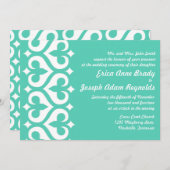 Coeur Turquoise moderne Fleur de Lis Faire-part de (Devant / Derrière)