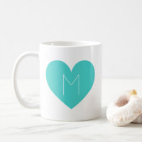 Coeur Turquoise Mug Monogramme Contemporain