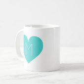 Coeur Turquoise Mug Monogramme Contemporain (Devant gauche)