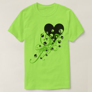 Coeur vert avec crânes et perruques T-shirt