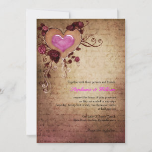 Coeur vintage avec Faire-part de mariage Rose