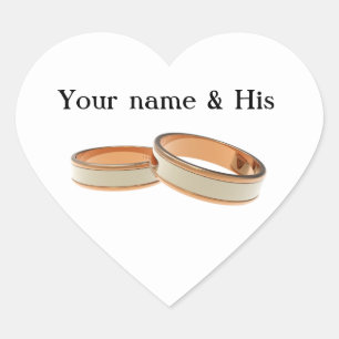 Cœur Your Names and Two Wedding Rings Heart Sticker