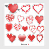 Coeurs 16 autocollants de coeur coupés sur mesure  (Feuille)