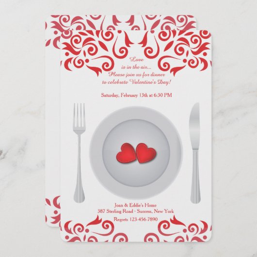 Coeurs à une invitation de Saint-Valentin de plat (Devant / Derrière)