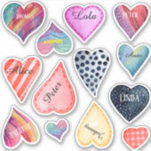 Coeurs aquarelle avec 10 autocollants de noms modi (Devant)