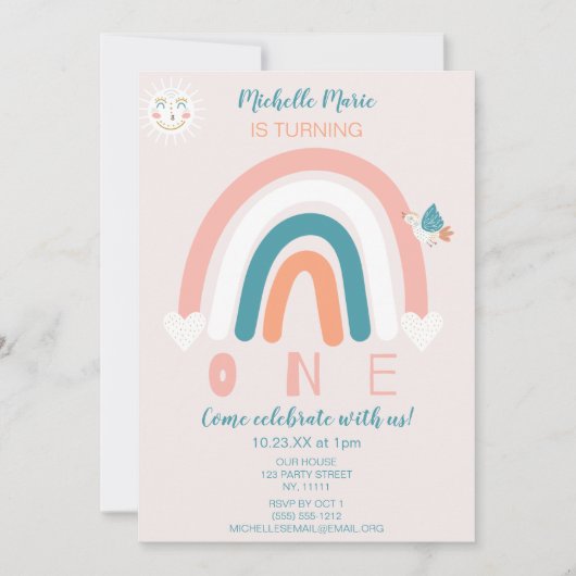 Coeurs arc-en-ciel Première invitation d'anniversa (Devant)