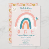 Coeurs arc-en-ciel Première invitation d'anniversa (Devant / Derrière)