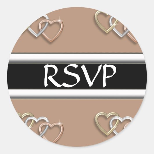 Coeurs Beige De Trio Or Stickers Mariage RSVP (Devant)