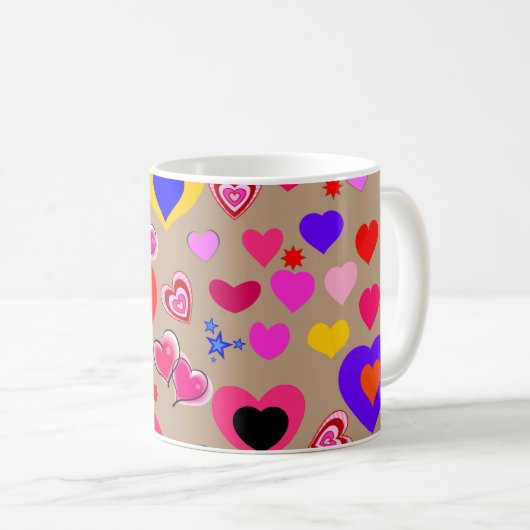 Coeurs beiges colorés Mug (Devant droit)