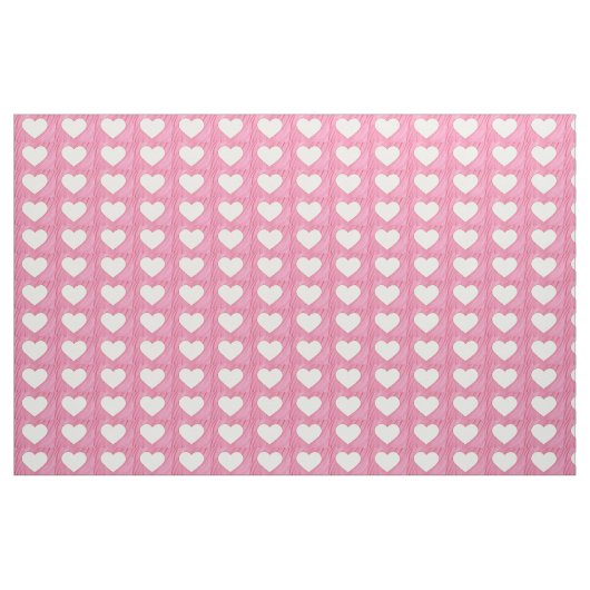 Coeurs blancs sur tissu mélangé rose (Yard)