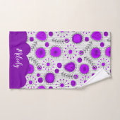 Coeurs blancs violet blanc Whimsical fleurs nom fl (Serviette à main)