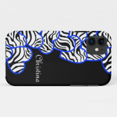 Coeurs bleu foncé zèbre iPhone 5 Coque (Dos (Horizontal))