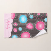 Coeurs bleu rose blanc et nom floral des fleurs (Serviette à main)