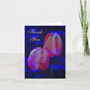 Coeurs bleus Carte de remerciements Tulipes roses