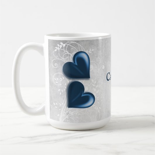 Coeurs bleus Mug café personnalisé (Gauche)