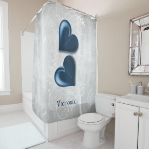 Coeurs bleus rideau de douche personnalisée
