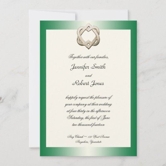 Coeurs celtiques sur le faire-part de mariage vert (Devant)