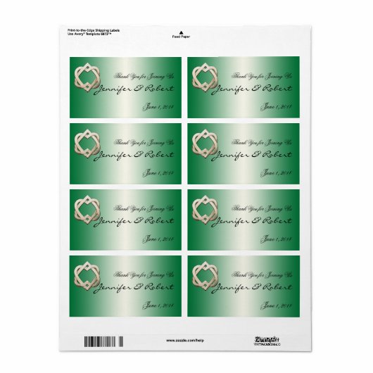 Coeurs celtiques sur Vert Gradient Étiquette de bo (Feuille entière)