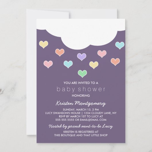 Coeurs Cloud & Pastel | Invitation Baby shower vio (Devant)