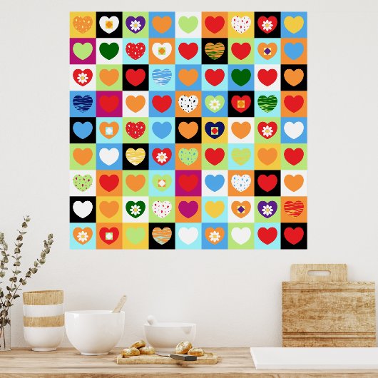 Coeurs colorés, affiche (Cuisine)