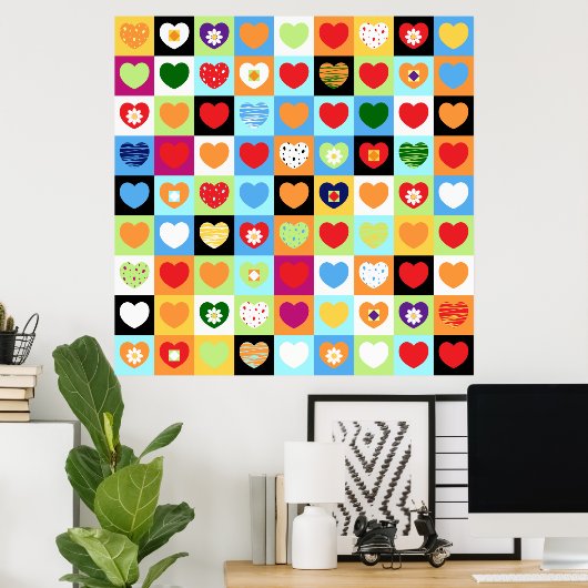 Coeurs colorés, affiche (Bureau à domicile)