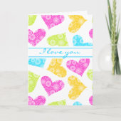 Coeurs colorés avec fleurs Carte de voeux (Devant)