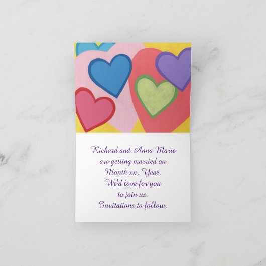 Coeurs colorés calqués Enregistrer la date Cartes (Intérieur)