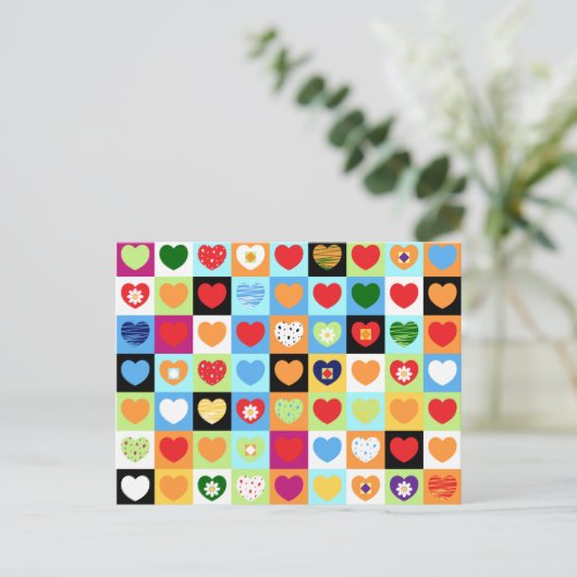 Coeurs colorés, carte postale (Debout devant)