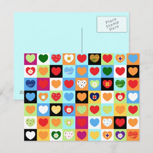Coeurs colorés, carte postale (Devant / Derrière)