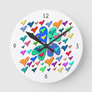 Coeurs colorés Horloge ronde