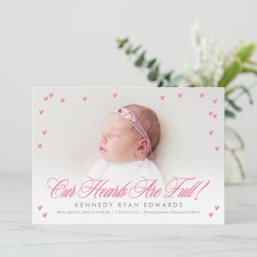 Coeurs complets Faire-part de naissance bébé moder (Debout devant)
