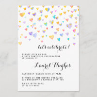 Coeurs Confetti colorés Invitation de fête d'anniv